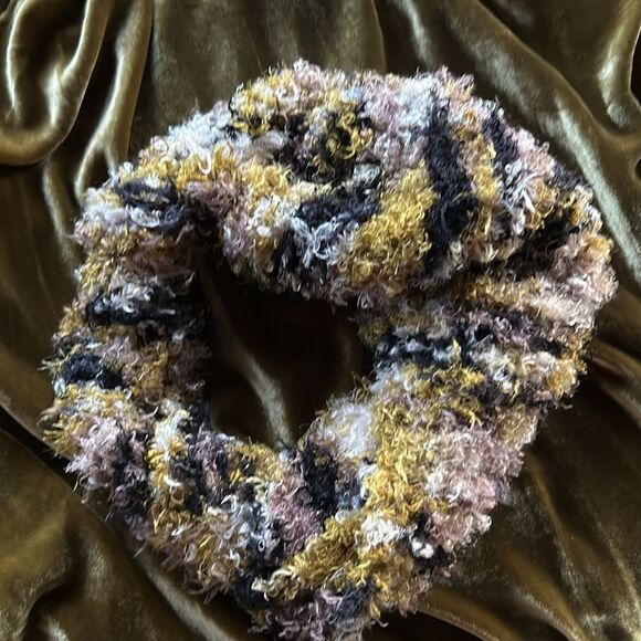 Hand Crafted silk and nylon stretch headband cowl green black mocha ivory Large - Picture 4 of 13